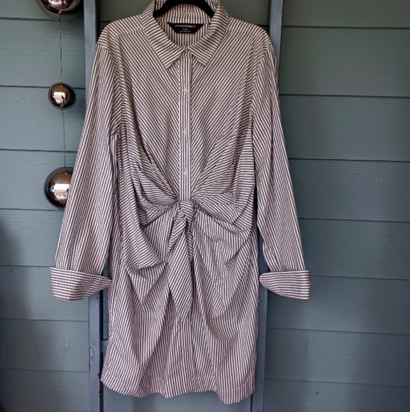 NWT Norma Kamali Vertical Striped Tie Front Shirt Dress - Picture 10 of 10